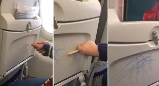 E PAFALSHME/ Nëna mëson djalin të shkarravisë sediljet e avionit (VIDEO)