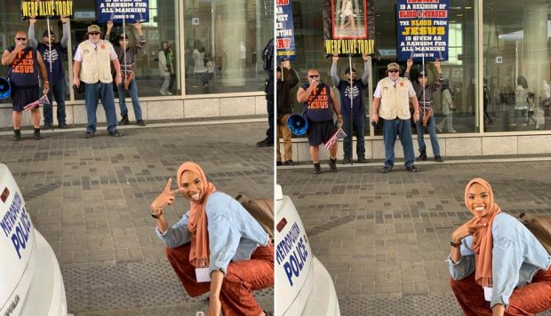 MESAZH SHPRESE/ Fotot e gruas me hixhab para protestuesve anti-myslimanë bëhen virale